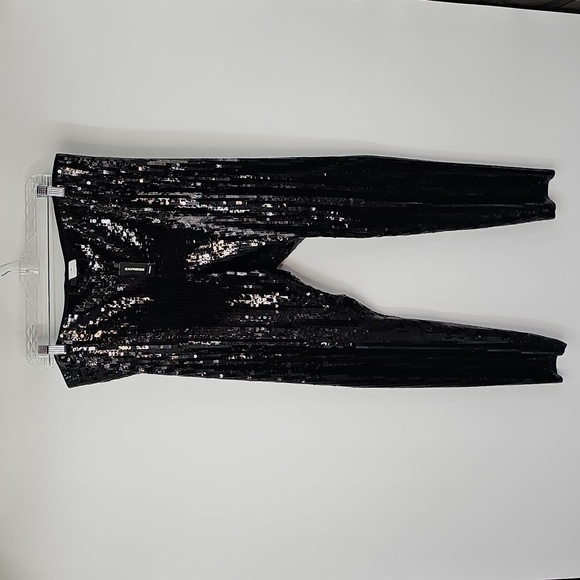 Express Black Sequined High Waist Dress Pants Holiday Coquette Party Festive - Picture 8 of 14
